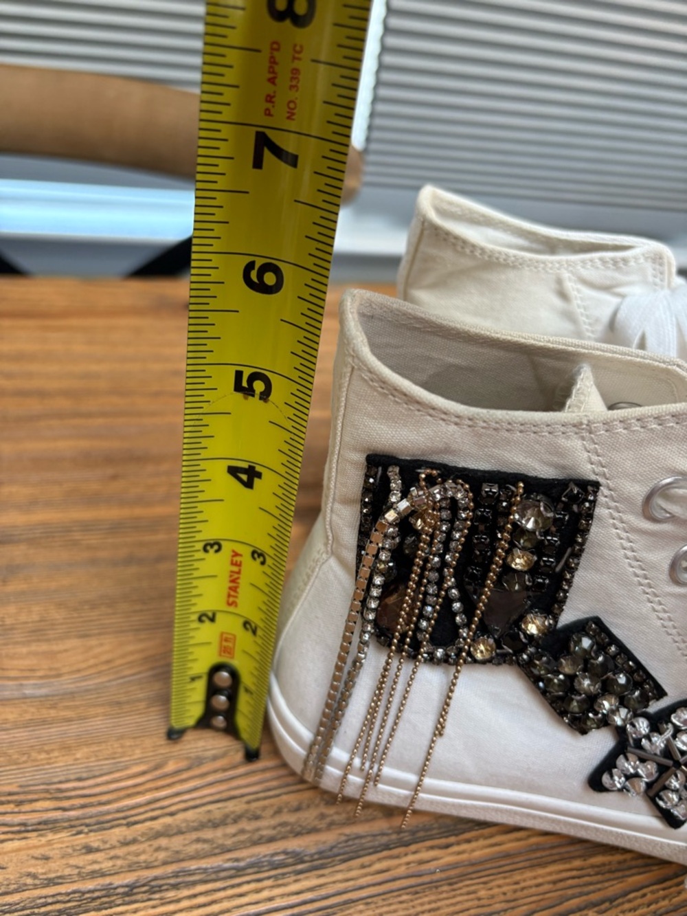 Lauren Lorraine White High-Top Sneakers with Black Beaded Patches and Chains - Picture 7 of 16